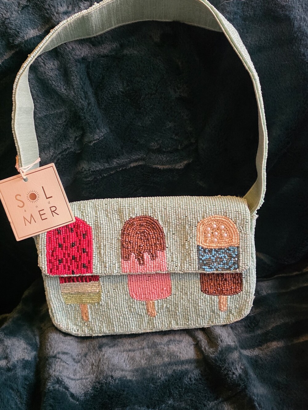 Sol Mer Whimsical Beaded Ice Cream Pops Shoulder Bag - Mint